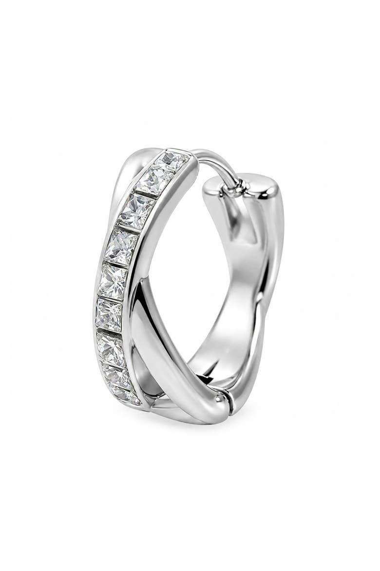 Cubic Zirconia Huggie Hoop Earrings, Alternate, color, SILVER