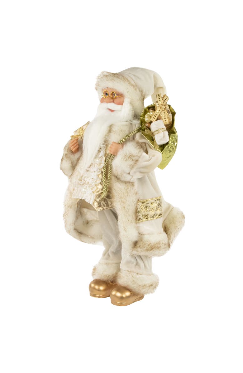 Northlight 18" Ivory and Gold Santa Claus with Gift Bag Christmas Figure, Alternate, color, Ivory