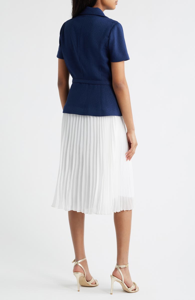 Julia Jordan Faux Two-Piece Short Sleeve Belted Midi Dress, Alternate, color, Navy Ivory