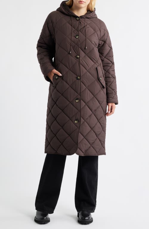 Bernardo Hooded Quilted Longline Jacket In Brown