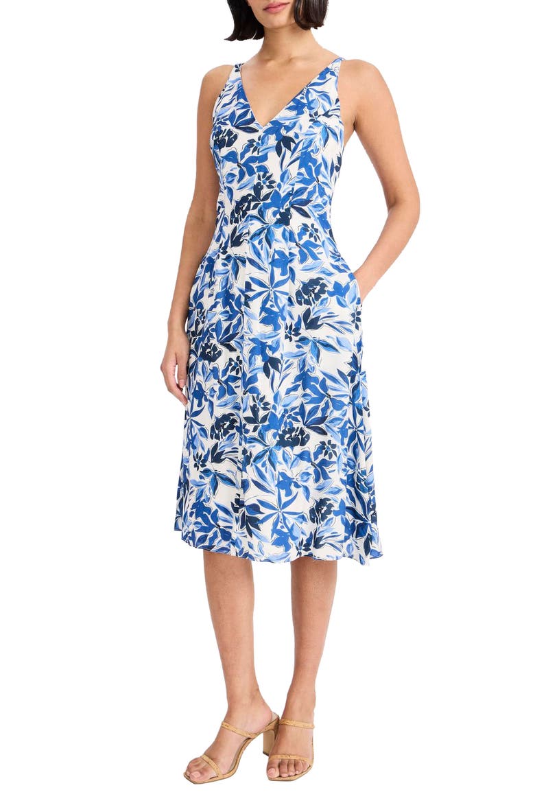 Floral Sleeveless Fit & Flare Midi Dress, Alternate, color, CREAM/ NAVY