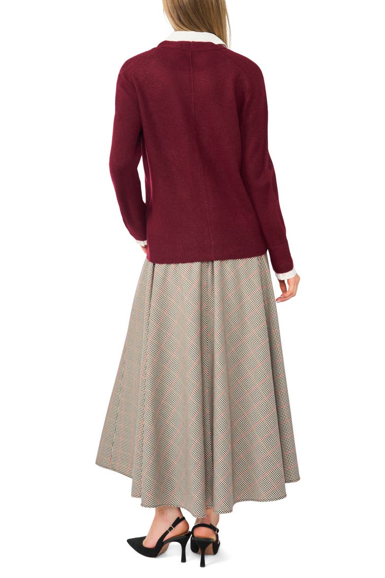 Mixed Media Twofer V-Neck Cardigan, Alternate, color, CRISP MERLOT