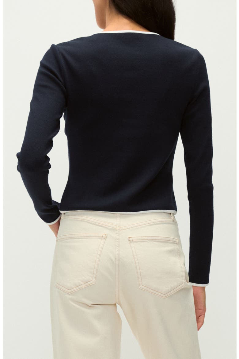 Wilmer Tipped Cotton Cardigan, Alternate, color, NAVY