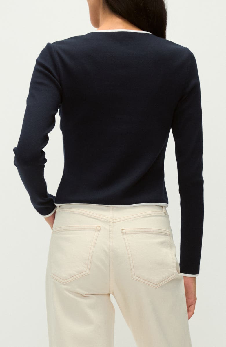 Veronica Beard Wilmer Tipped Cotton Cardigan, Alternate, color, Navy