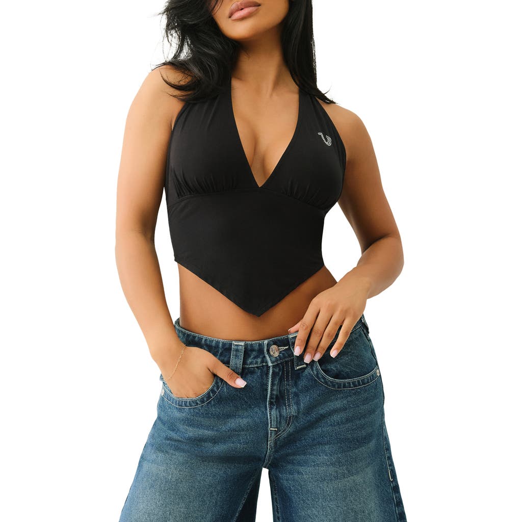 TRUE RELIGION TRUE RELIGION RHINESTONE STRETCH COTTON CROP HALTER TOP