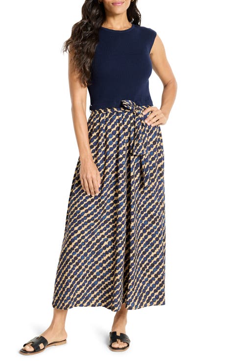 Pebble Dream Mixed Media Cotton Blend Dress (Regular & Petite)