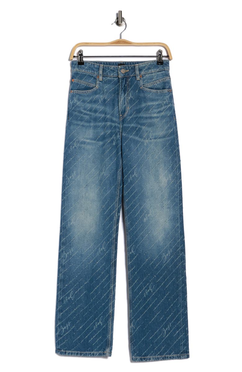 BOSS Orange Ada High Waist Straight Leg Jeans, Main, color, Medium Blue