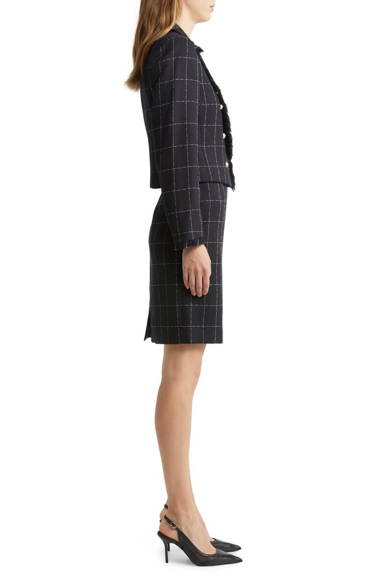 Plaid Fringe Jacket & Skirt, Alternate, color, BLACK/ IVORY