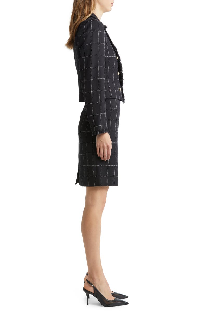 Tahari ASL Plaid Fringe Jacket & Skirt, Alternate, color, Black/ Ivory