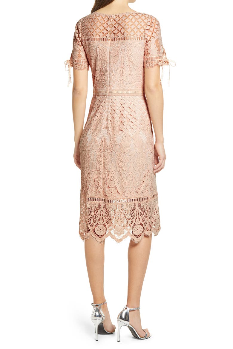 Tie Sleeve Lace Cocktail Dress, Alternate, color, PRIMROSE
