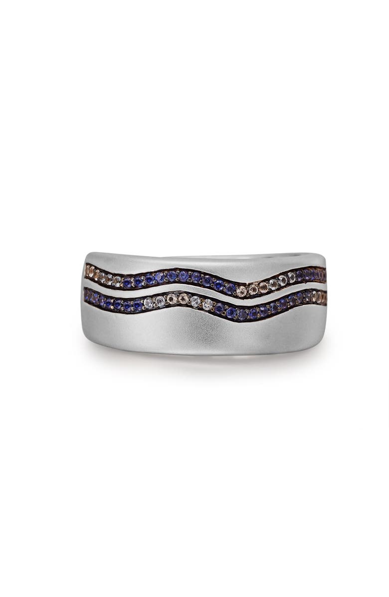 LuvMyJewelry Lifes A Beach Blue Sapphire & Topaz Silver Band Men Ring, Main, color, Silver