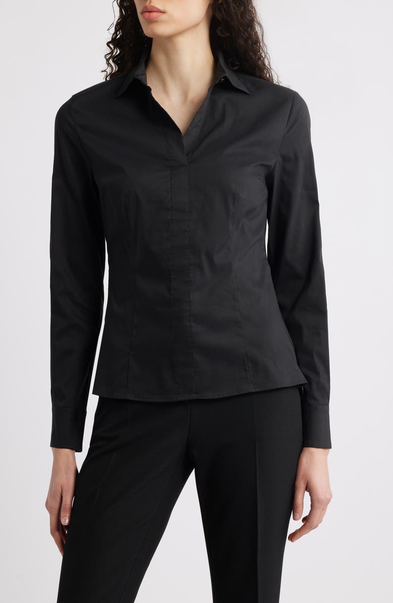 BOSS Bashinah Cotton Blend Blouse, Main, color, Black