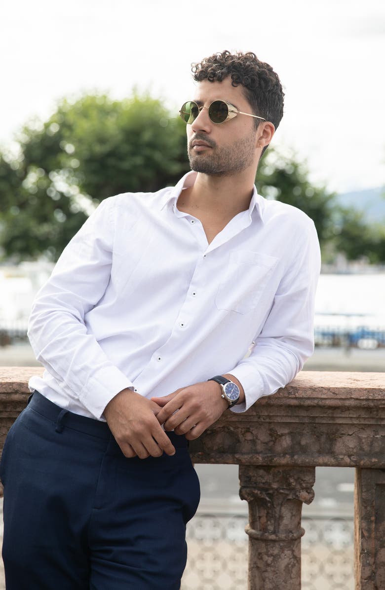 FREDERIQUE CONSTANT Classic Manufacture Blue Power Reserve Big Date Automatic Leather Strap Watch, 40mm, Alternate, color, Silver-Tone