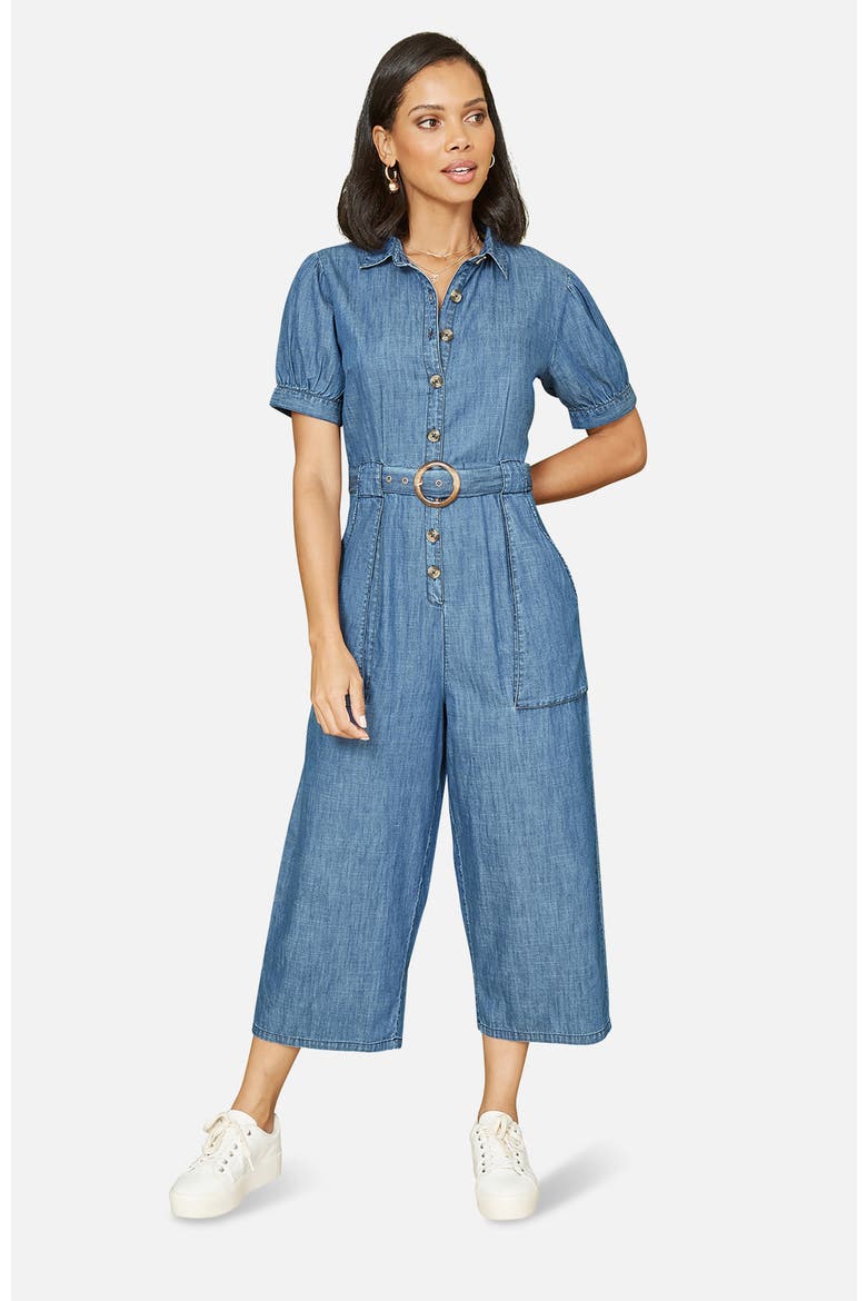 Cotton Chambray Button Up Jumpsuit, Alternate, color, Blue
