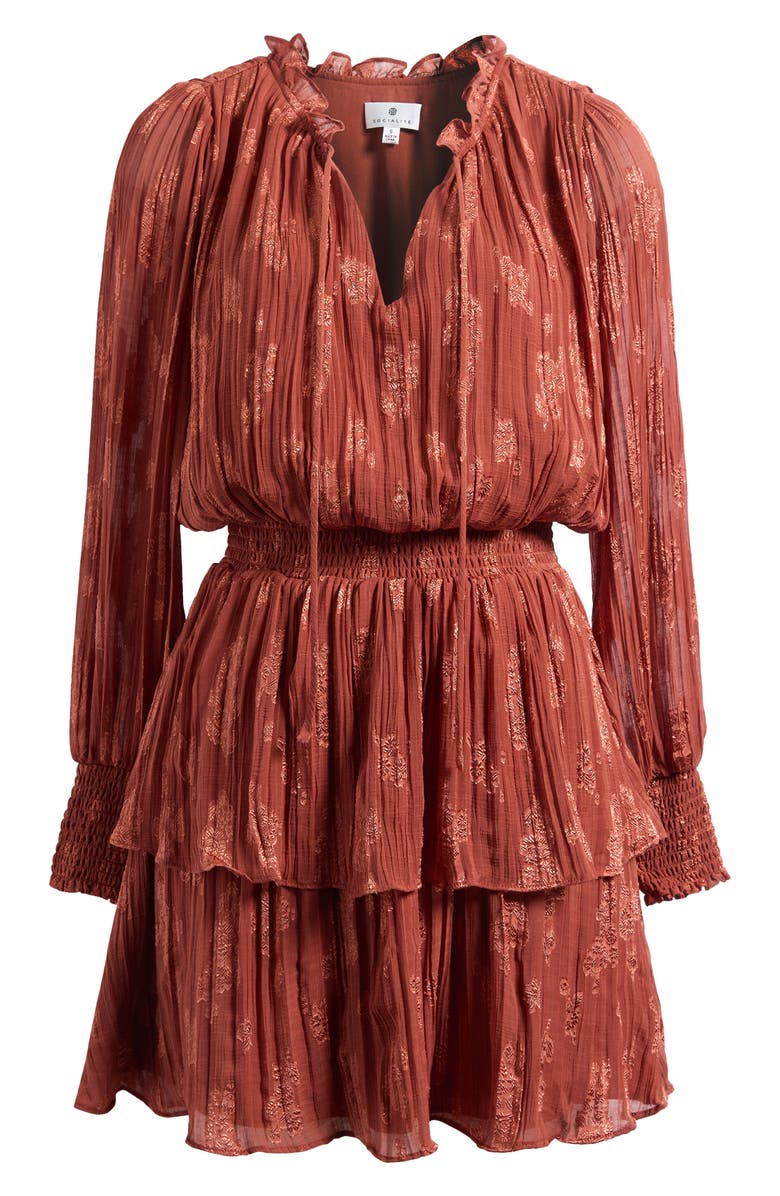 Socialite Smocked Tiered Ruffle Long Sleeve Minidress, Alternate, color,