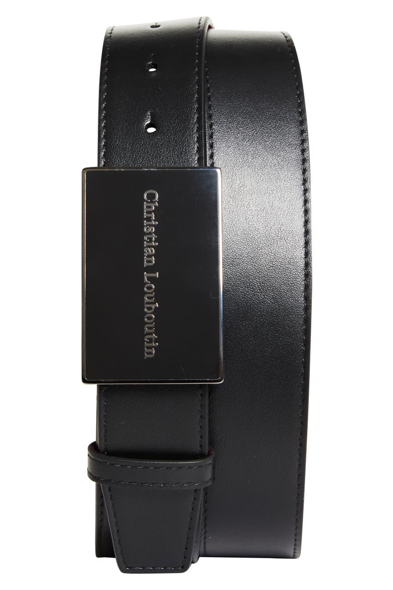 Canopy Leather Belt, Main, color, BLACK/ GUN METAL
