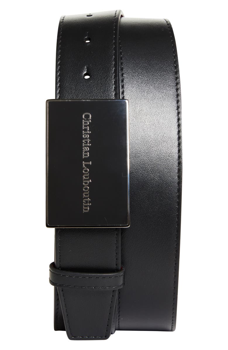 Christian Louboutin Canopy Leather Belt, Main, color, Black/ Gun Metal