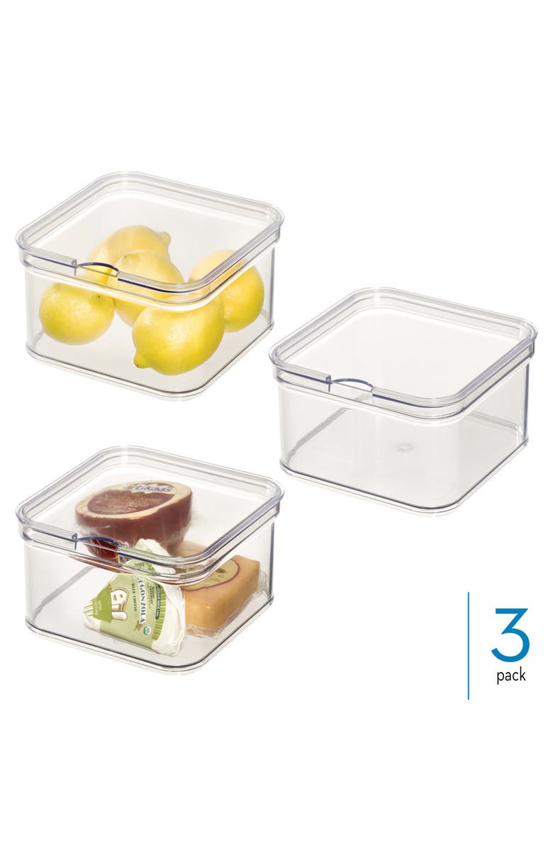 iDesign Stackable Fridge Organizer Bins with Lids - Set of 3 - Clear, Alternate, color, Clear