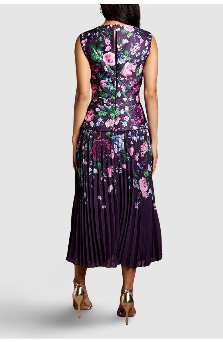 Coast Structured Print Pleated Midi Dress, Alternate, color, Berry
