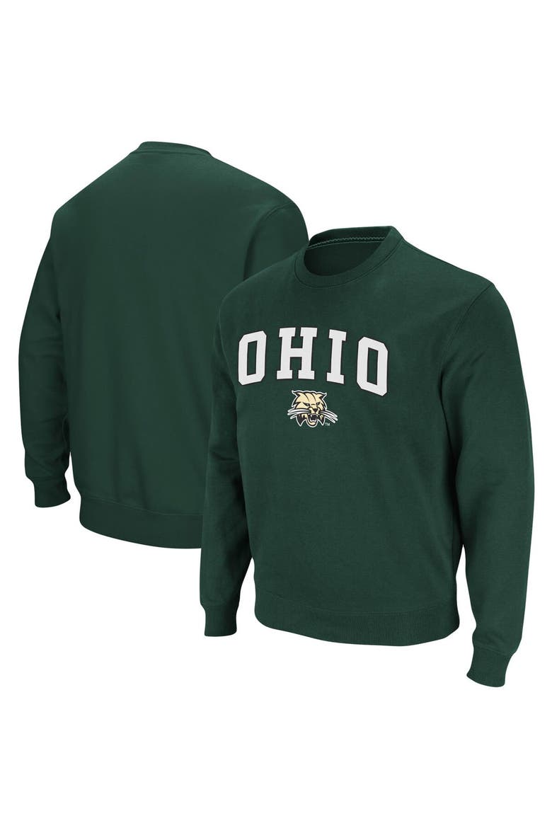 Men's Colosseum Green Ohio Bobcats Arch & Logo Tackle Twill Pullover Sweatshirt, Main, color, Green
