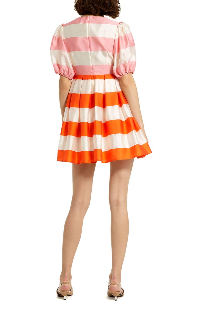 Mac Duggal Organza Striped Balloon Sleeve Mini Dress, Alternate, color, Sunset