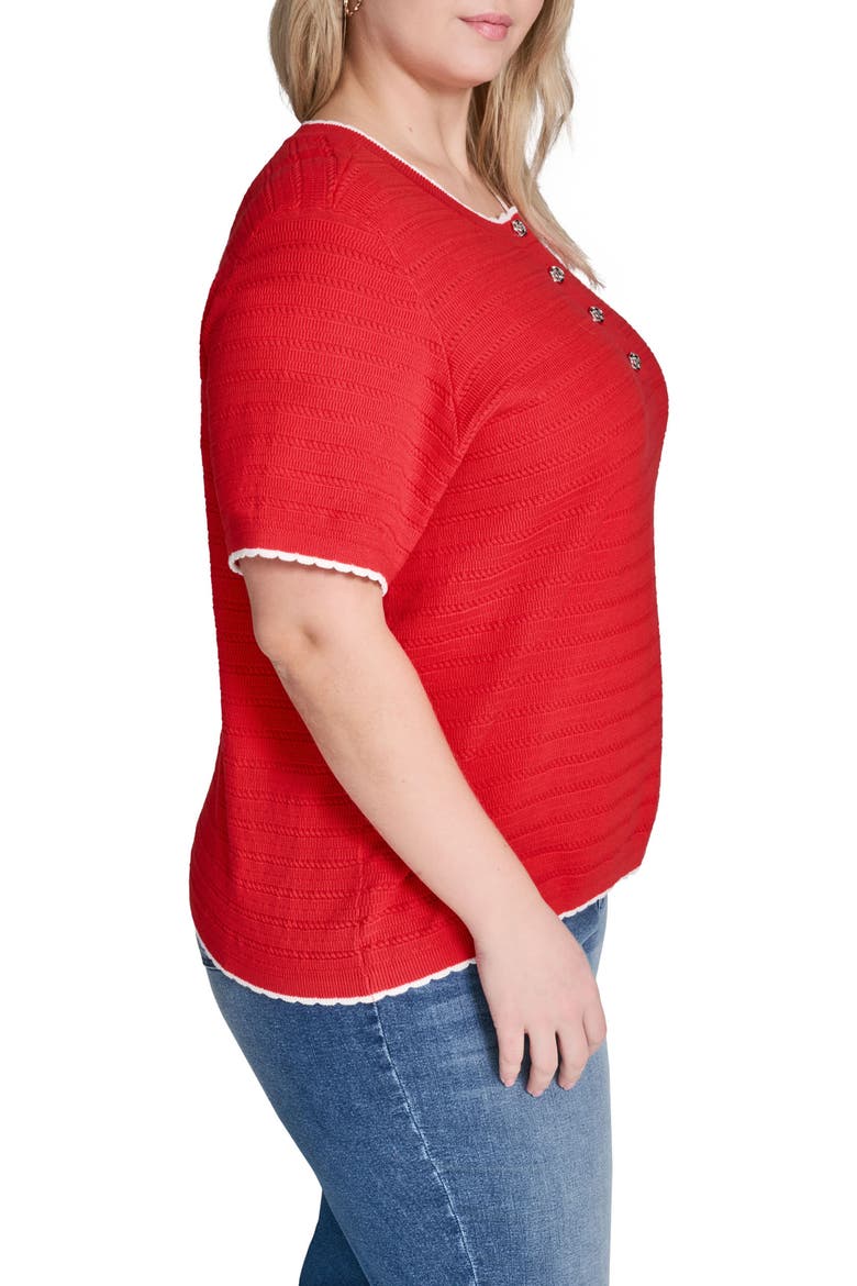 Short Sleeve Cotton Blend Sweater, Alternate, color, APPLE RED/ SOFT WHITE