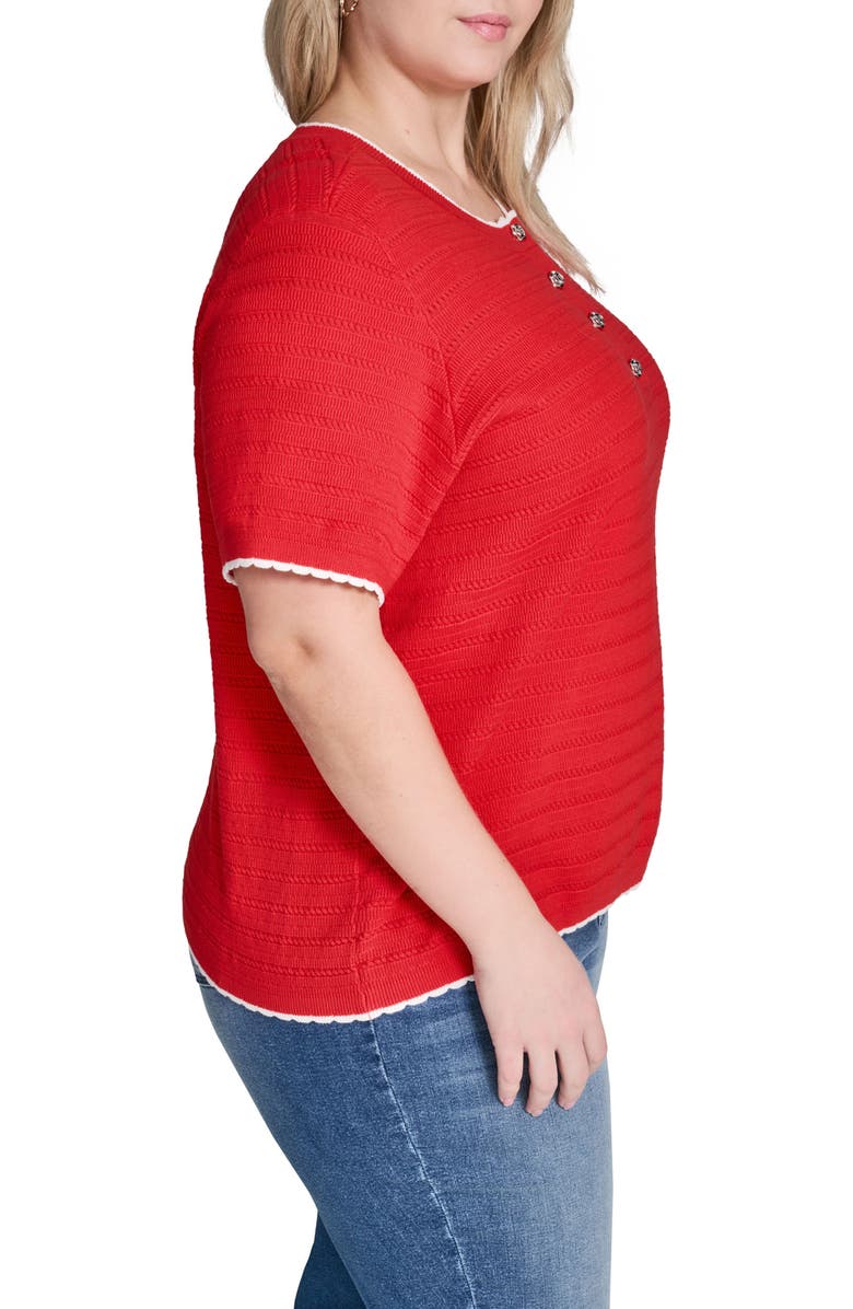 KARL LAGERFELD PARIS Short Sleeve Cotton Blend Sweater, Alternate, color, Apple Red/ Soft White