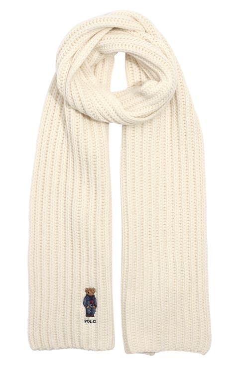 Embroidered Bear Wool Blend Scarf
