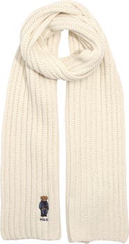 Polo Ralph Lauren Embroidered Bear Wool Blend Scarf