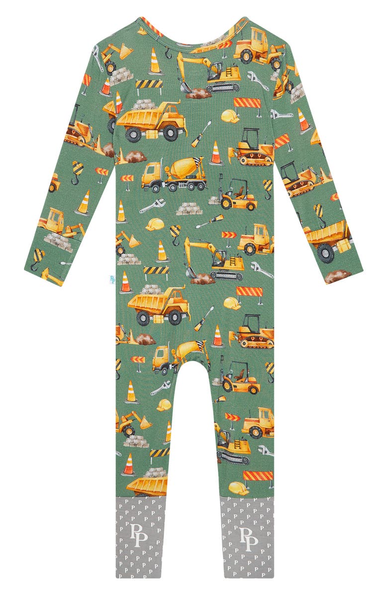Posh Peanut Crawford Heavy Equipment Print Fitted Convertible Footie Pajamas, Alternate, color,