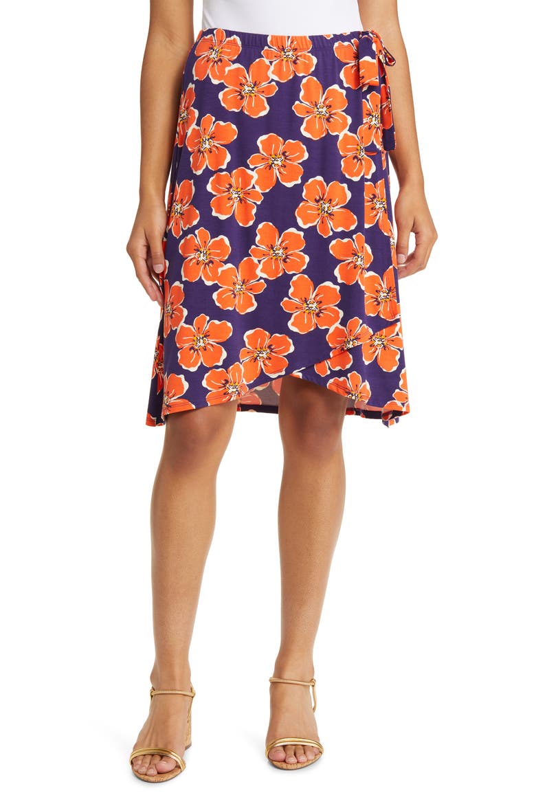 Floral Jersey Faux Wrap Skirt, Main, color, NAVY/ CORAL