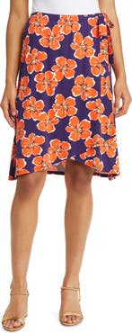 Loveappella Floral Jersey Faux Wrap Skirt