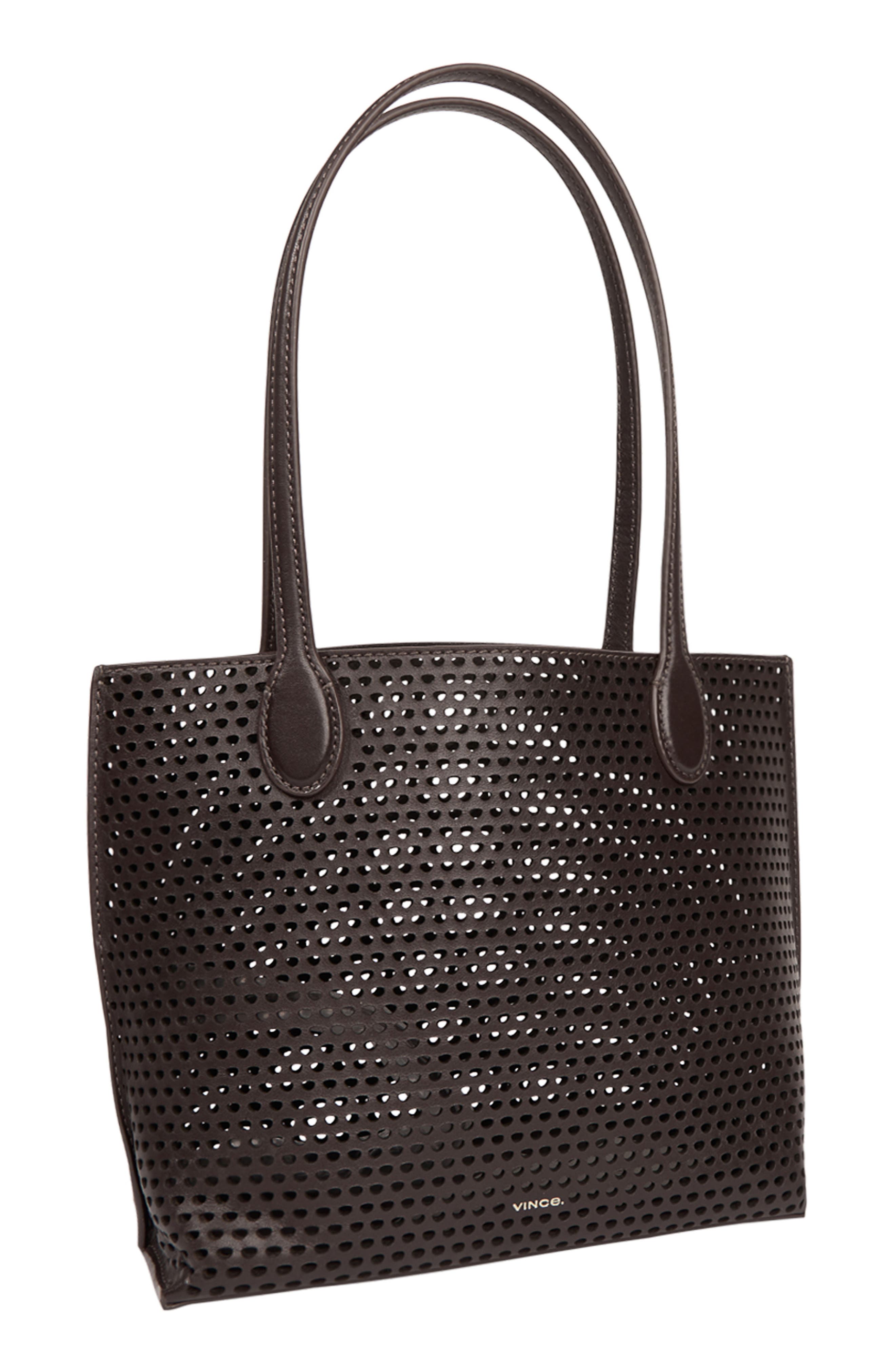 Vince Small Athene Perforated Nappa Leather Tote, Alternate, color, Cacao