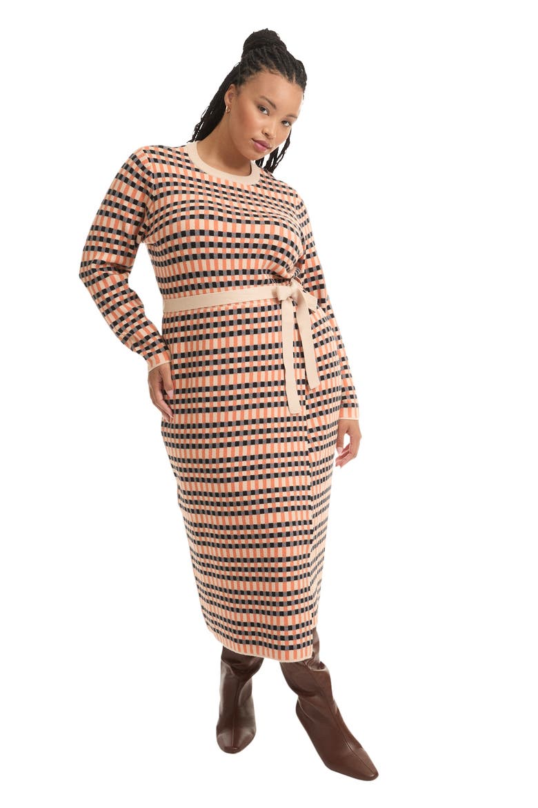Faux Wrap Sweater Midi Dress, Main, color, PLAID
