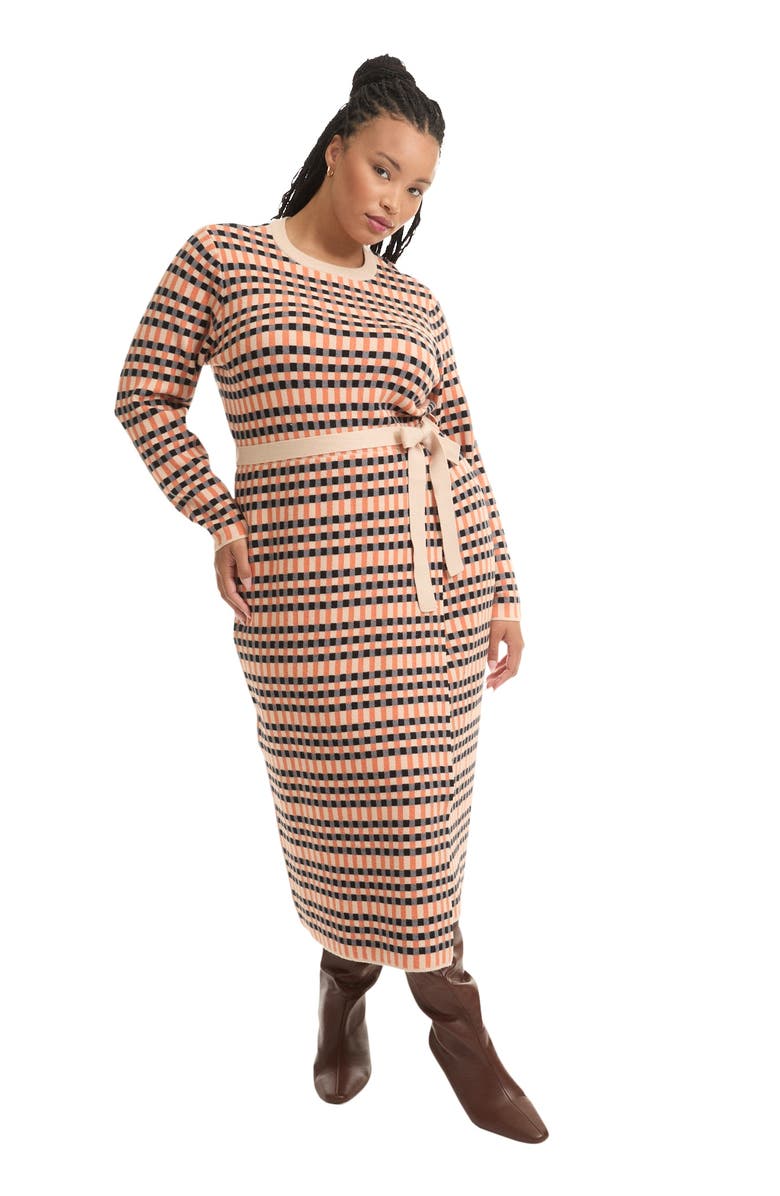 June + Vie Faux Wrap Sweater Midi Dress, Main, color, Plaid