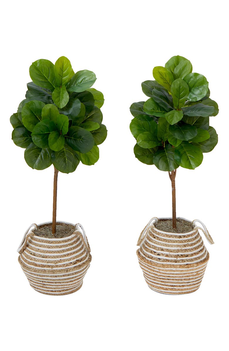 NEARLY NATURAL Set of 2 Fiddle Leaf Fig Trees DIY Artificial Plant in Basket, Main, color,