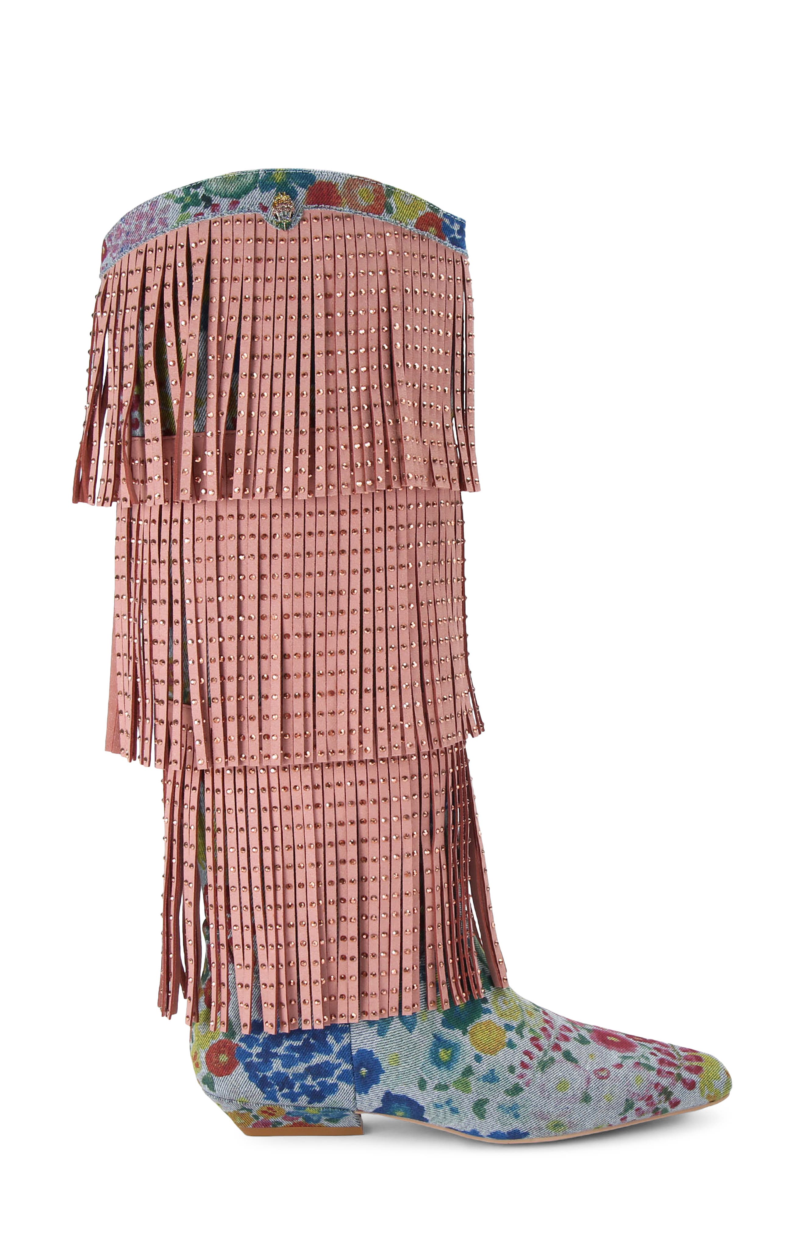 Kurt Geiger London Floral Sequin Fringe Western Boot, Alternate, color, 