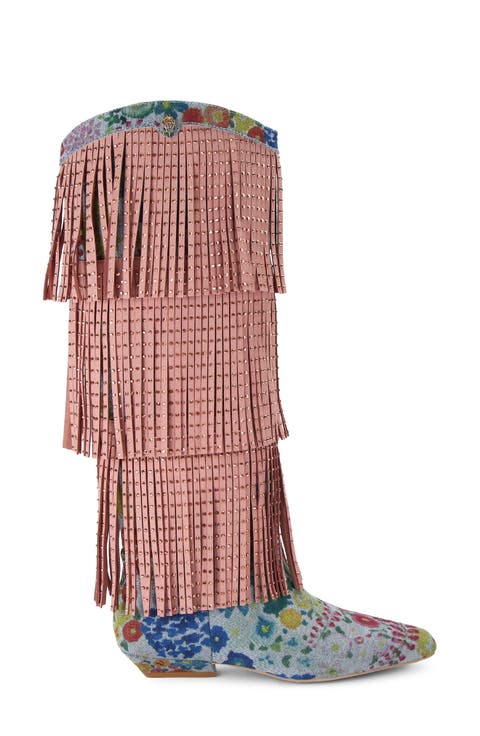 Floral Sequin Fringe Western Boot