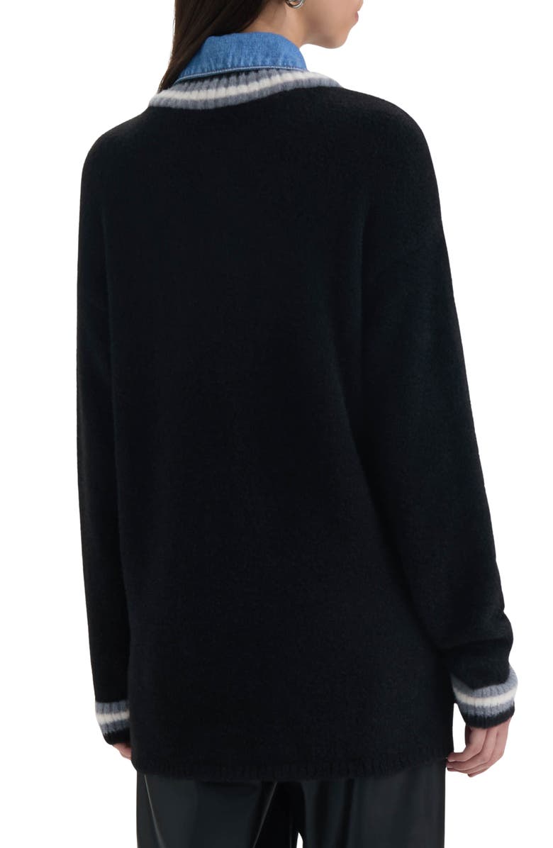 NVLT Denim Trim Varsity Cardigan, Alternate, color, Black