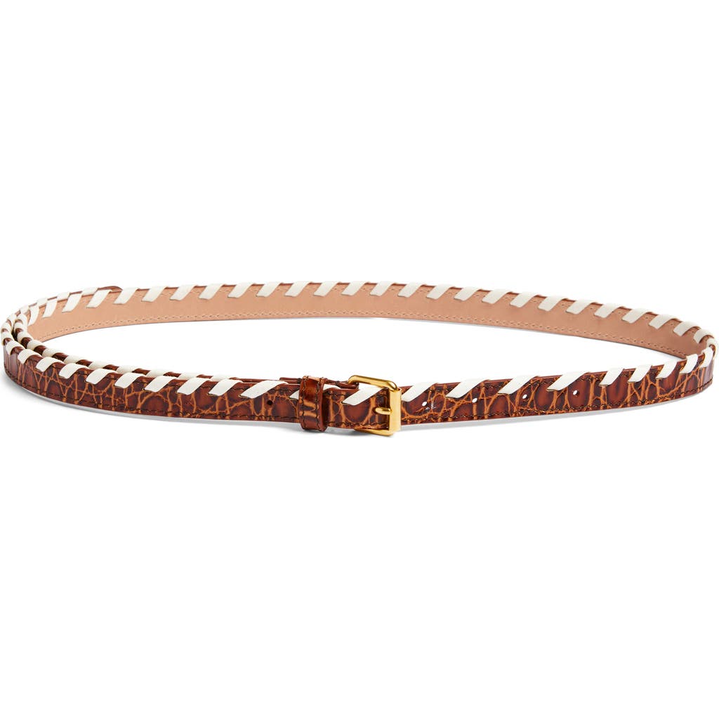 Dries Van Noten Whipstitch Croc Embossed Leather Belt In Gold