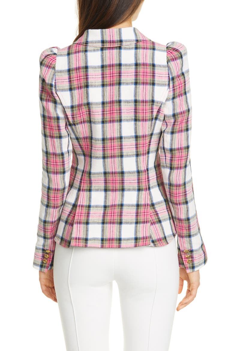 Plaid Puff Sleeve Linen Blazer, Alternate, color, MADRAS PLAID