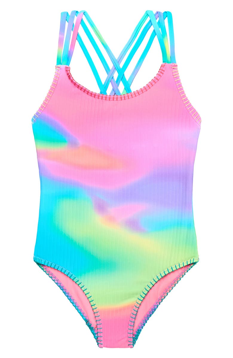 Beach Lingo Kids' Strappy Rib One-Piece Swimsuit, Main, color,