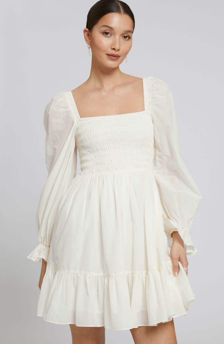 & Other Stories Smocked Bodice Long Sleeve Cotton Minidress, Alternate, color, 