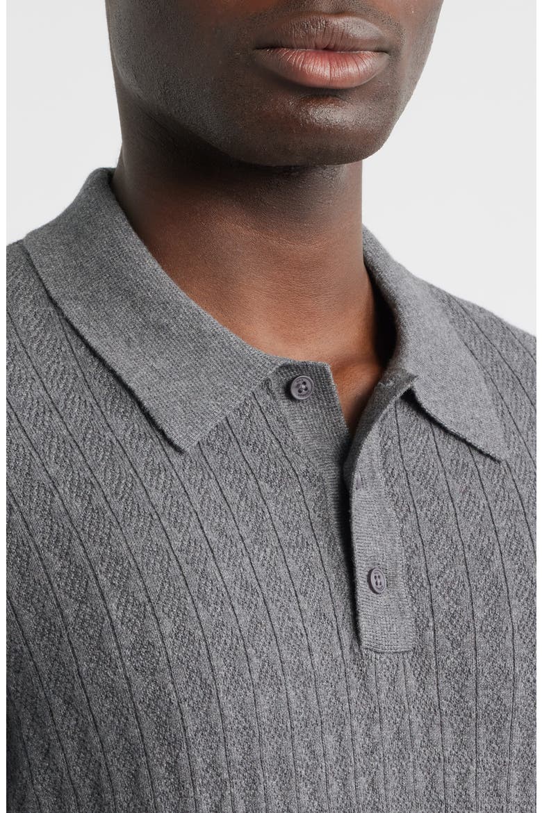 Oban Diamond Stripe Cotton & Cashmere Polo Sweater, Alternate, color, GREY MARL