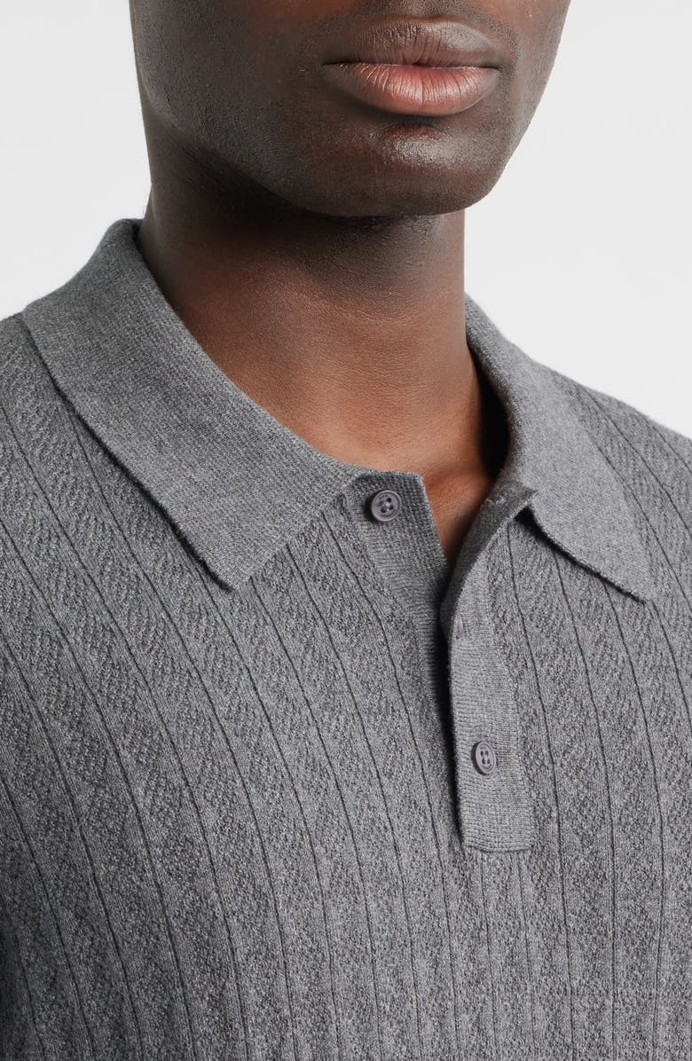 Wax London Oban Diamond Stripe Cotton & Cashmere Polo Sweater, Alternate, color, Grey Marl