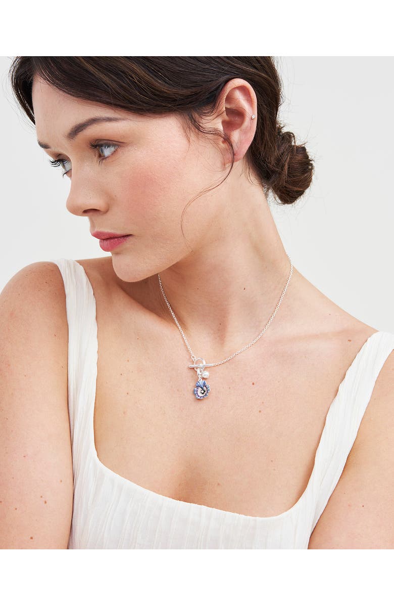 Fable England Pansy & Pearl Toggle Necklace, Alternate, color, Silver