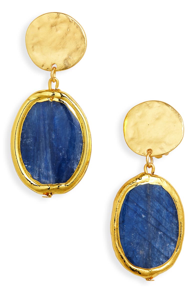 Kyanite Clip-On Drop Earrings, Main, color, GOLD