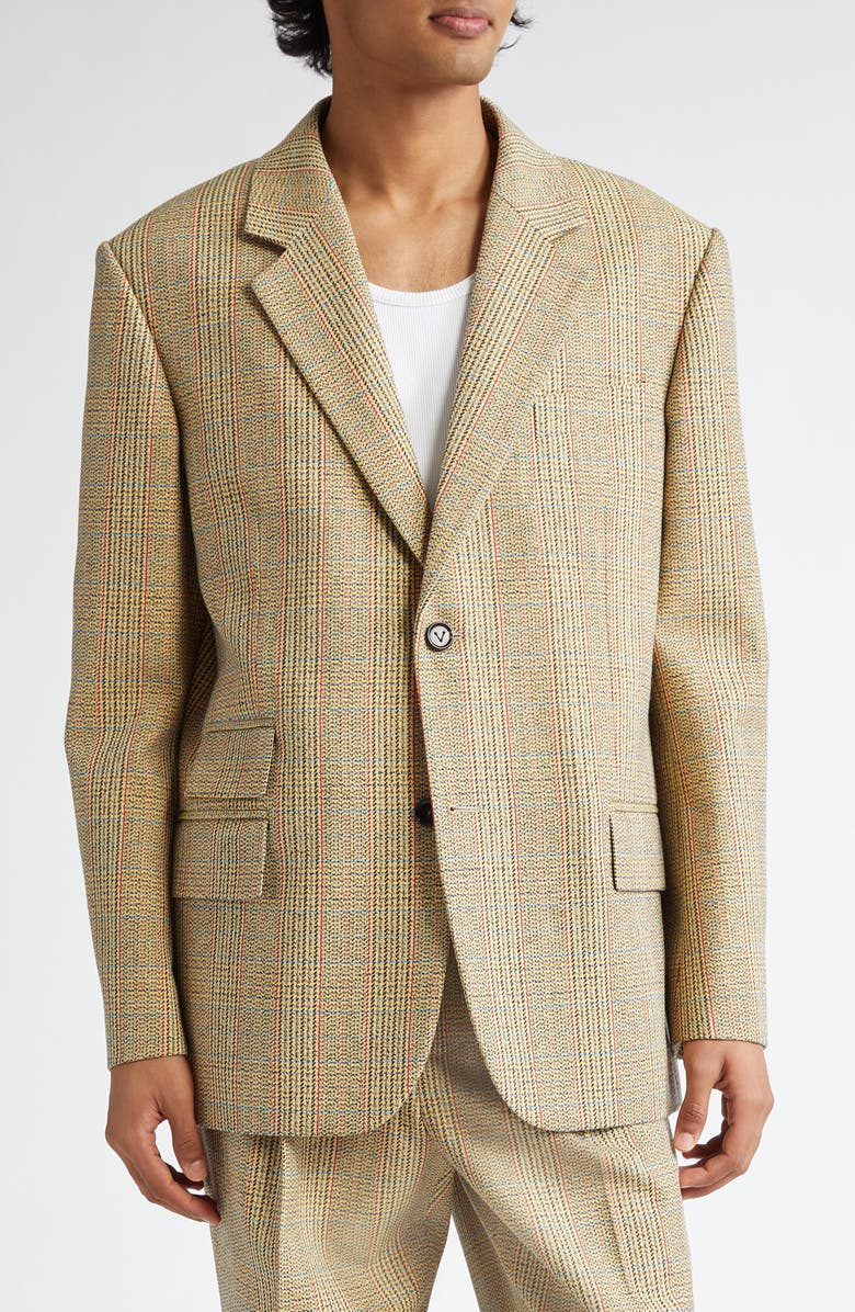 Bottega Veneta Distorted Prince of Wales Wool Blend Sport Coat, Main, color, Beige/ Yellow/ Blue