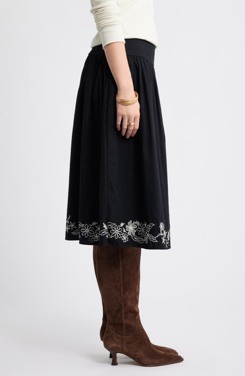 Treasure & Bond Embroidered Hem Cotton Midi Skirt, Alternate, color, Black