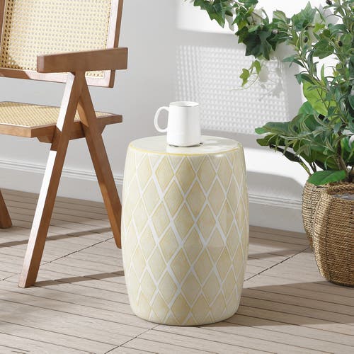 Jonathan Y Moroccan Diamonds 18" Ceramic Drum Garden Stool In Yellow